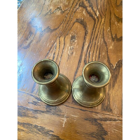 Antique Pair Of Solid Brass Candle Holders Tapered Design Heavyweight Decorative - Picture 4 of 9